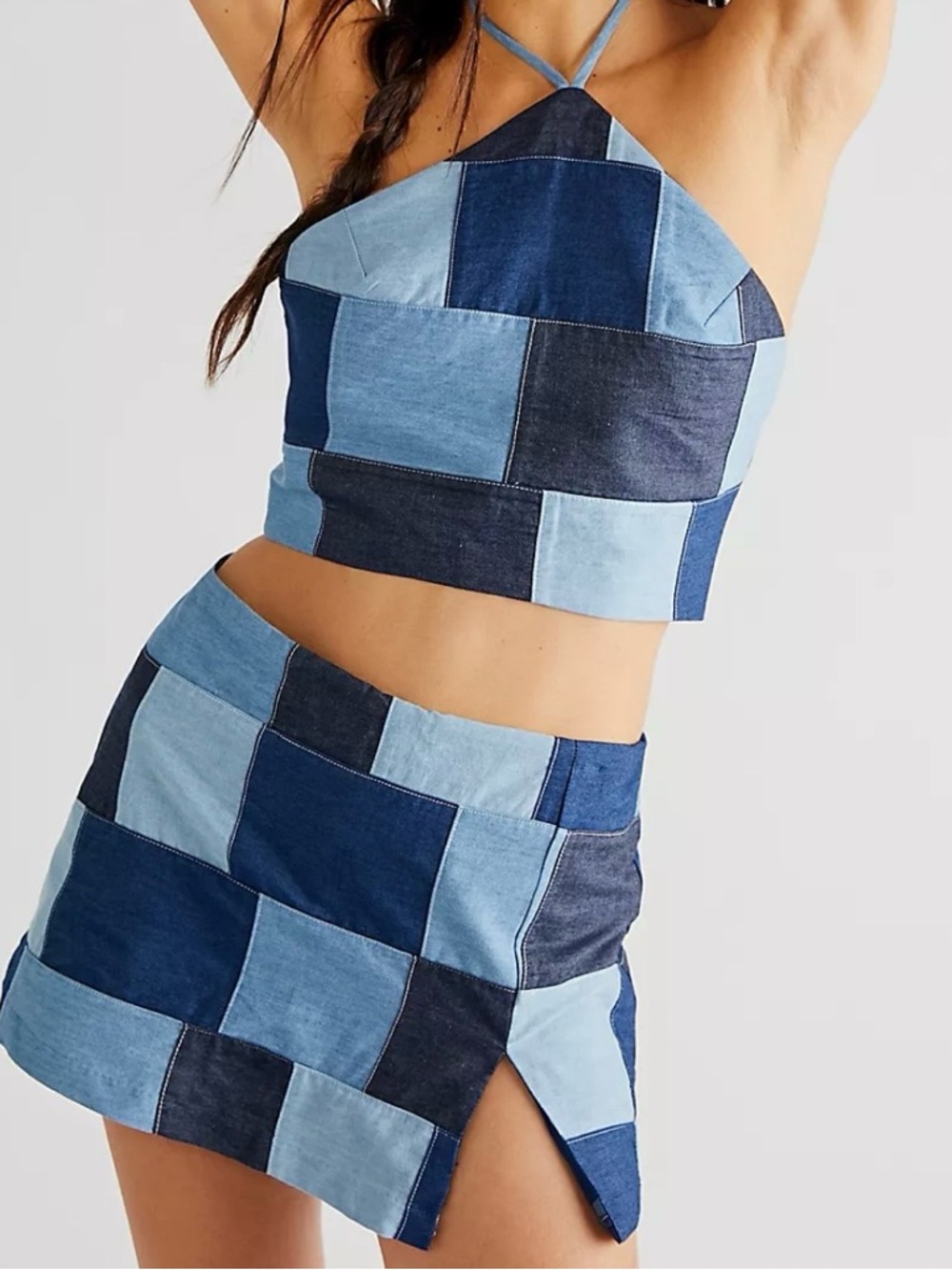 Amanda Uprichard Dale Skort Women’s M Denim Quilted Patchwork Festival Y2K - Picture 1 of 7